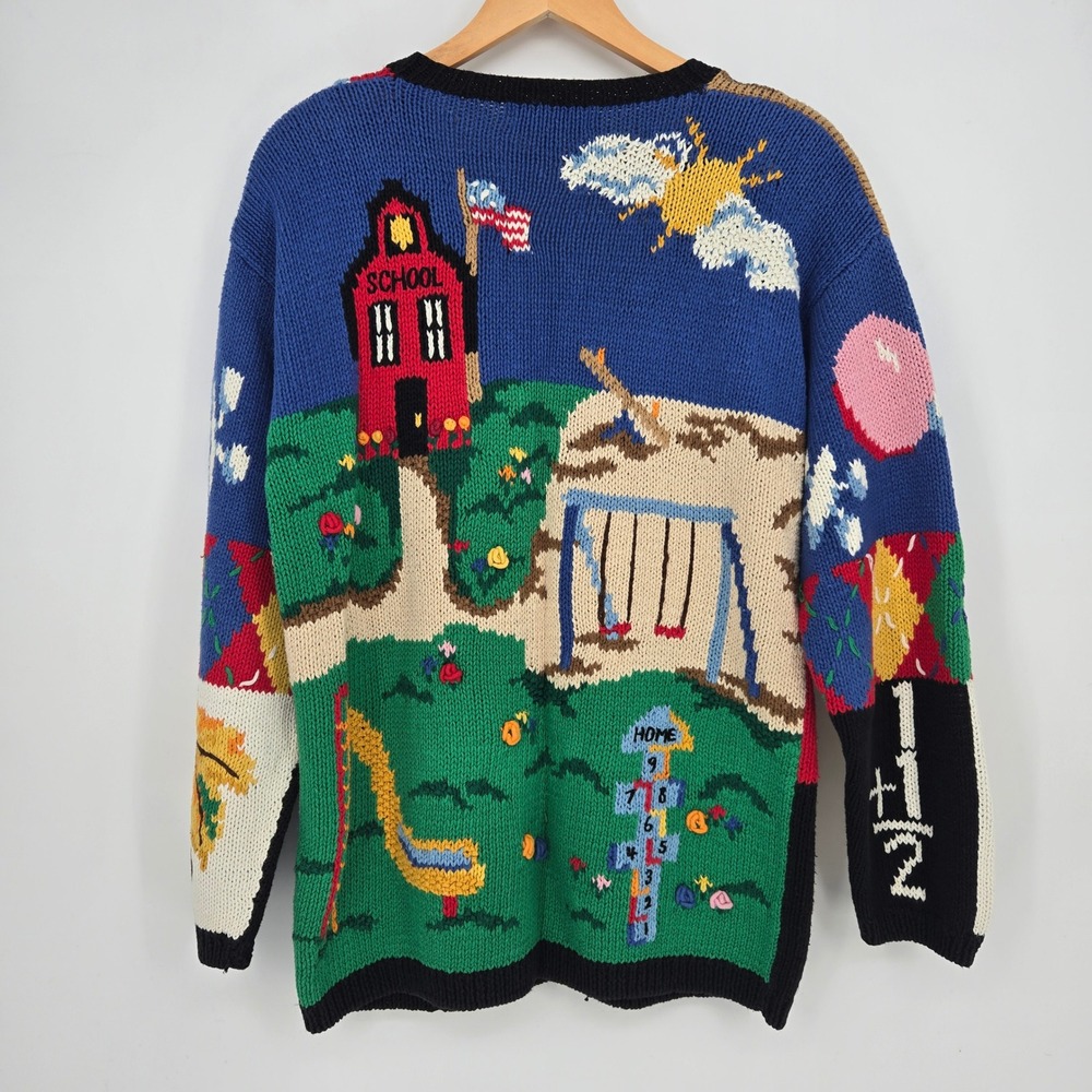 Vintage 90s Womens M Cardigan Sweater Teacher Back To School Kids Education - Picture 2 of 16